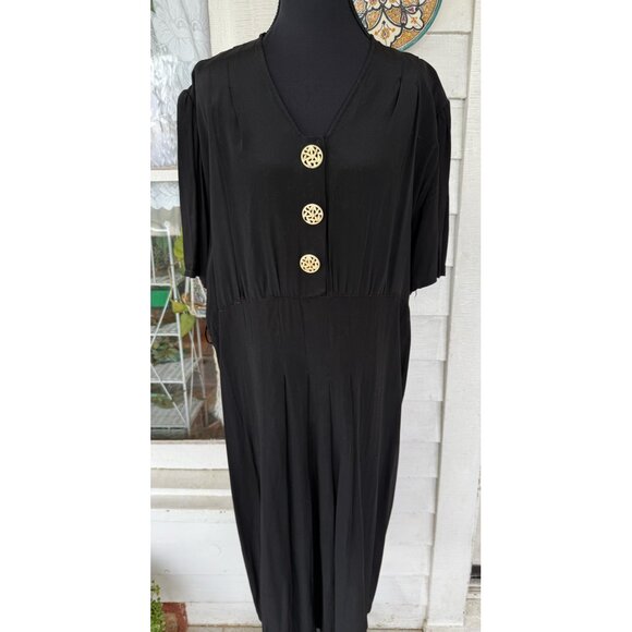 Antique 30's Black Rayon Maternity Dress AS IS TLC Size L - Picture 10 of 16